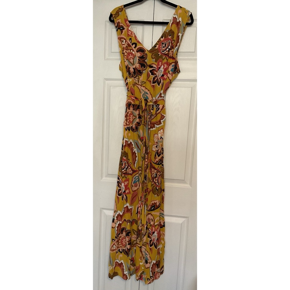 Loft Mustard Yellow Pink Floral Tied Long Maxi Dress Plus Size‎ 26 New Boho NWT